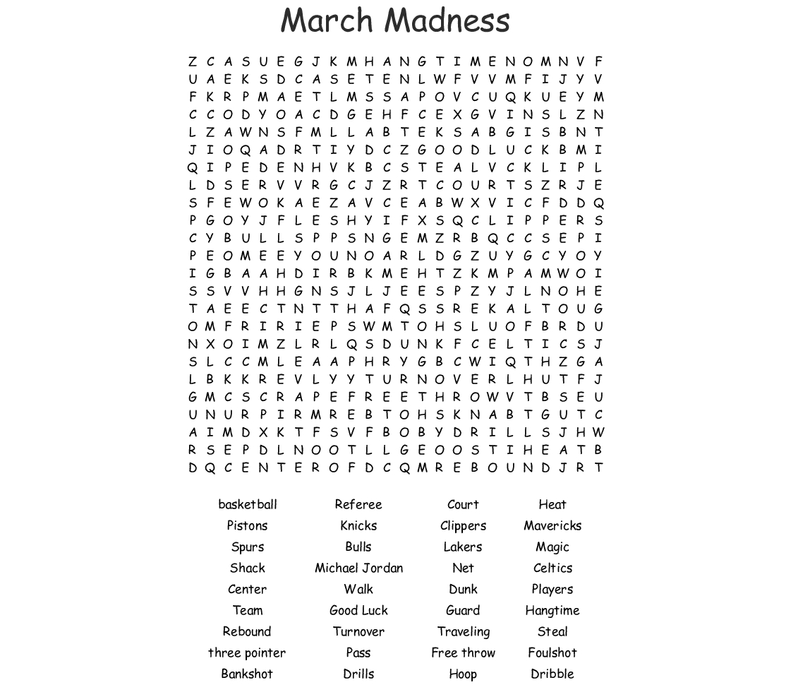 March Madness Word Search Wordmint Word Search Printable