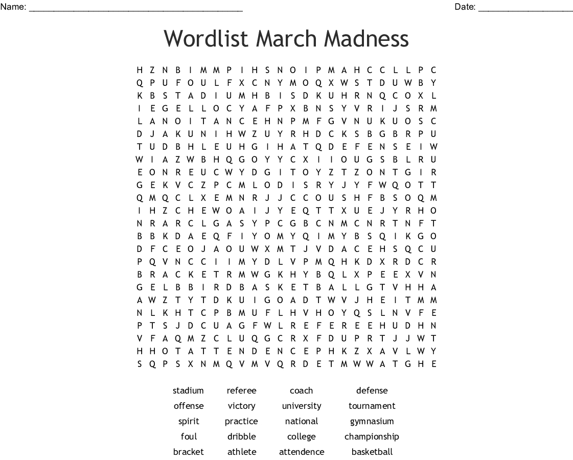 March Madness Word Serach Word Search - Wordmint