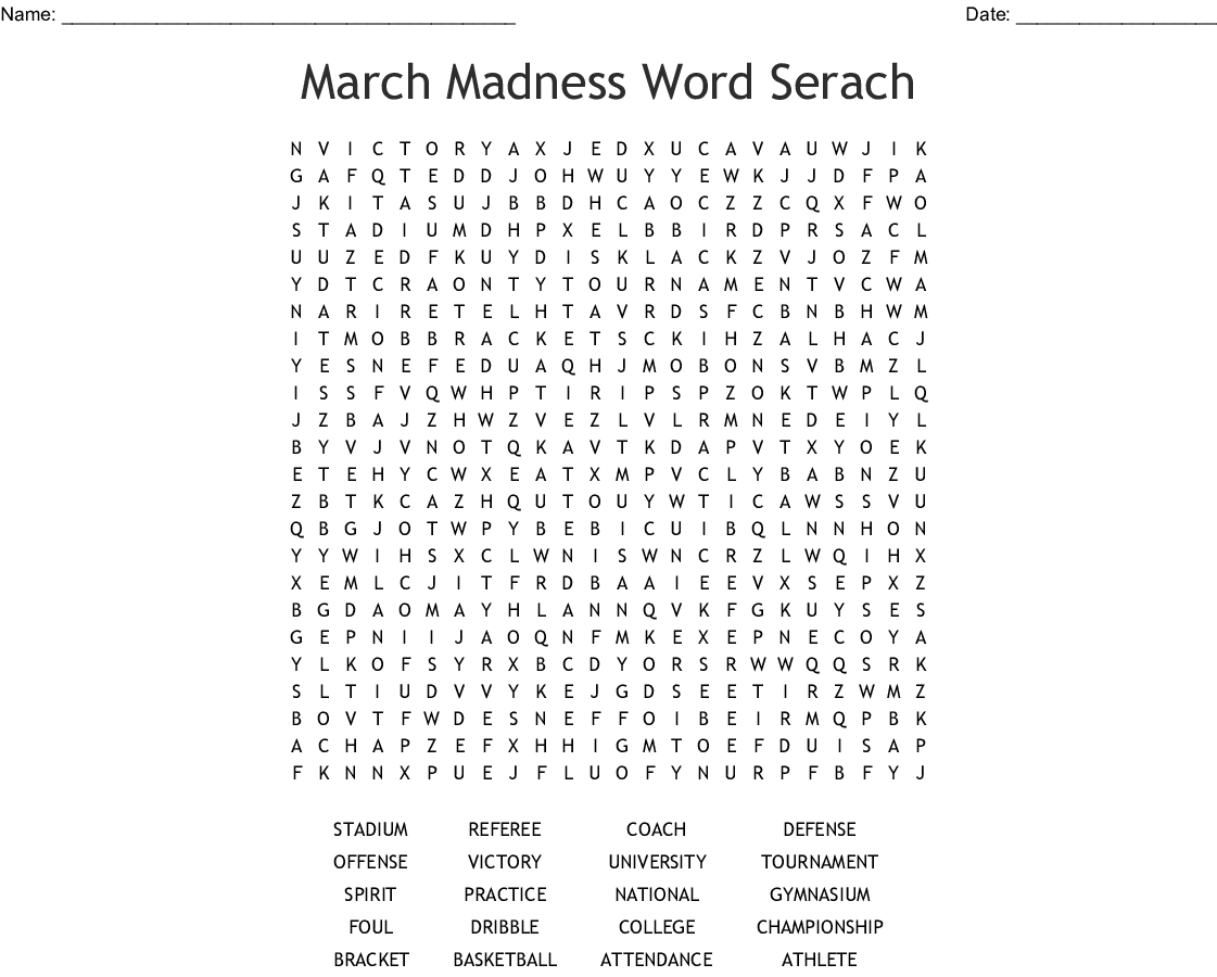 March Madness Word Serach Word Search - Wordmint