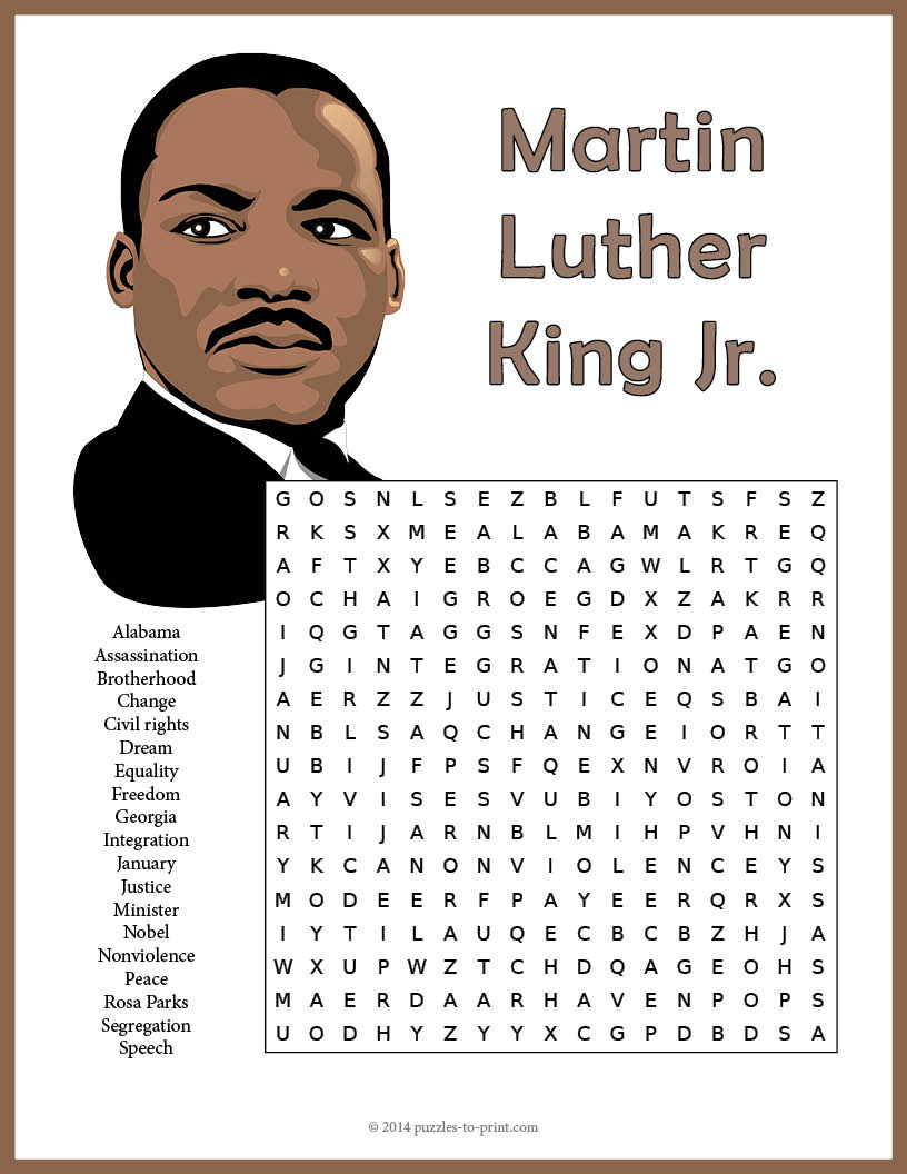 Martin Luther King Jr Word Search Printable Glamamom Word Search 