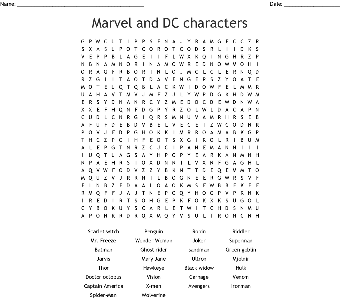 Marvel And Dc Characters Word Search - Wordmint
