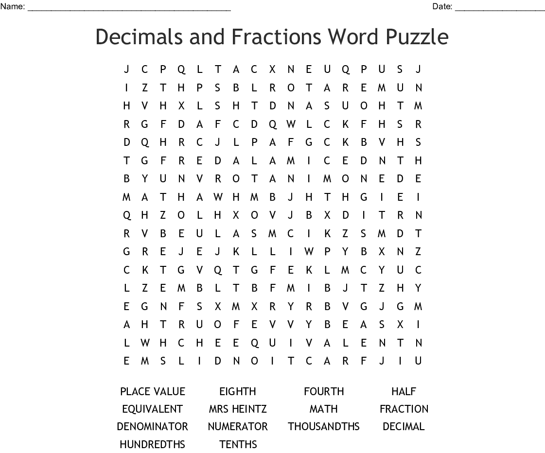 Math Place Values Word Search - Wordmint