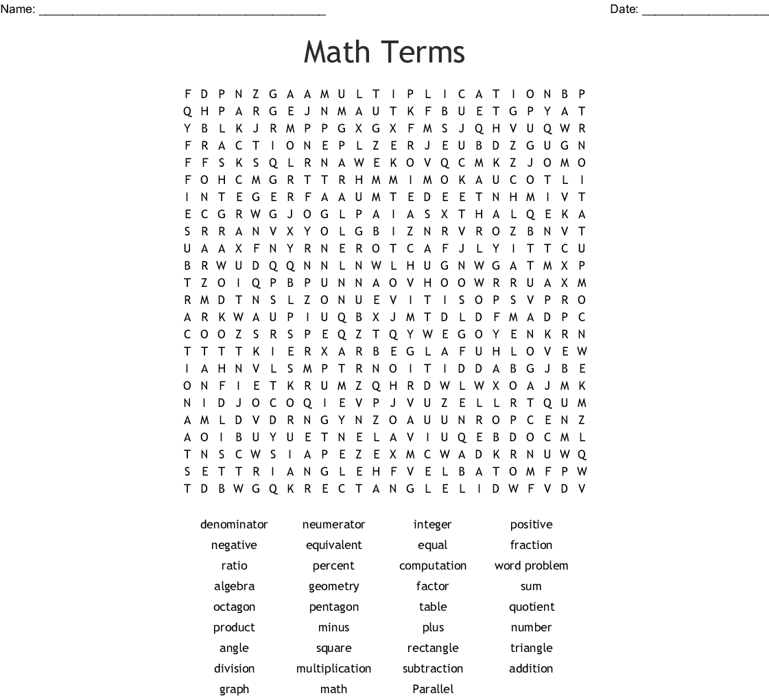 Free Math Word Search Printable