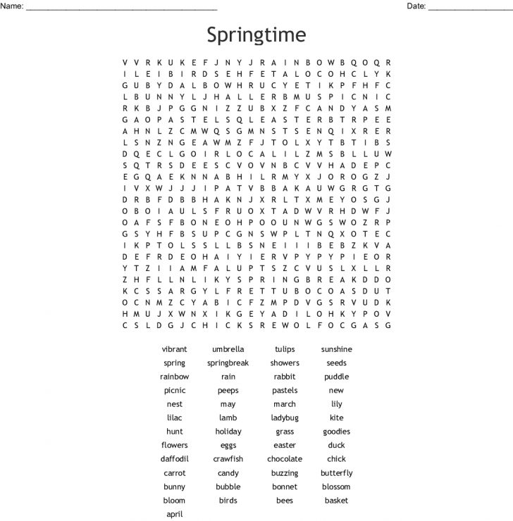Hard Spring Word Search Printable