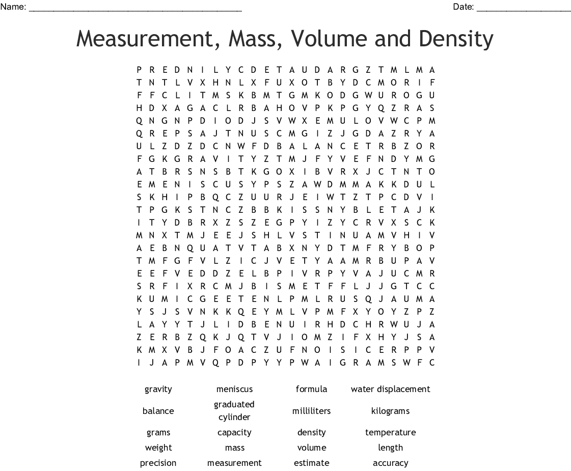 Measurement Word Search Printable Word Search Printable