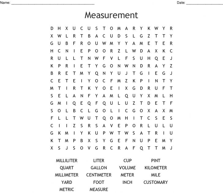 Measurement Word Search Printable