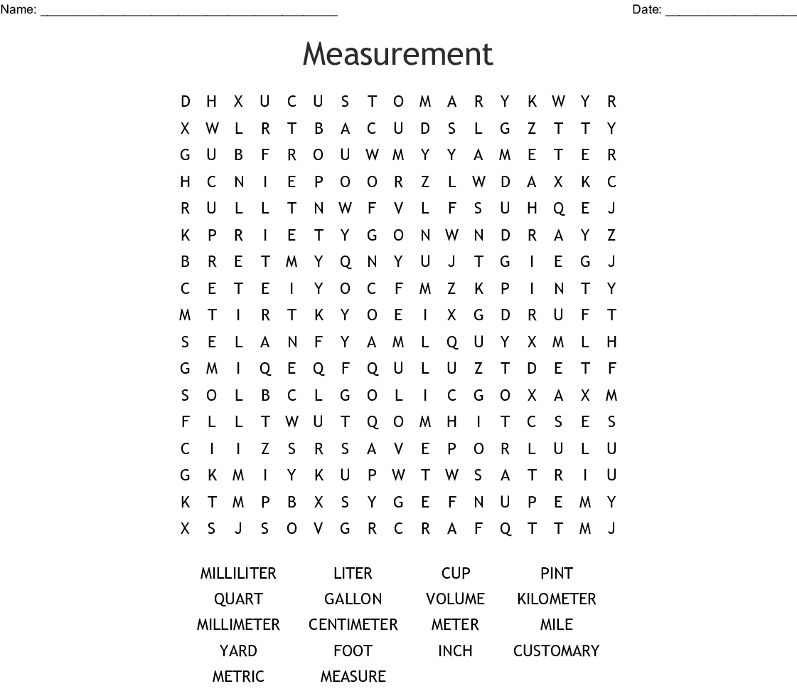 Measurement Mass Volume And Density Word Search Wordmint Word Search Printable