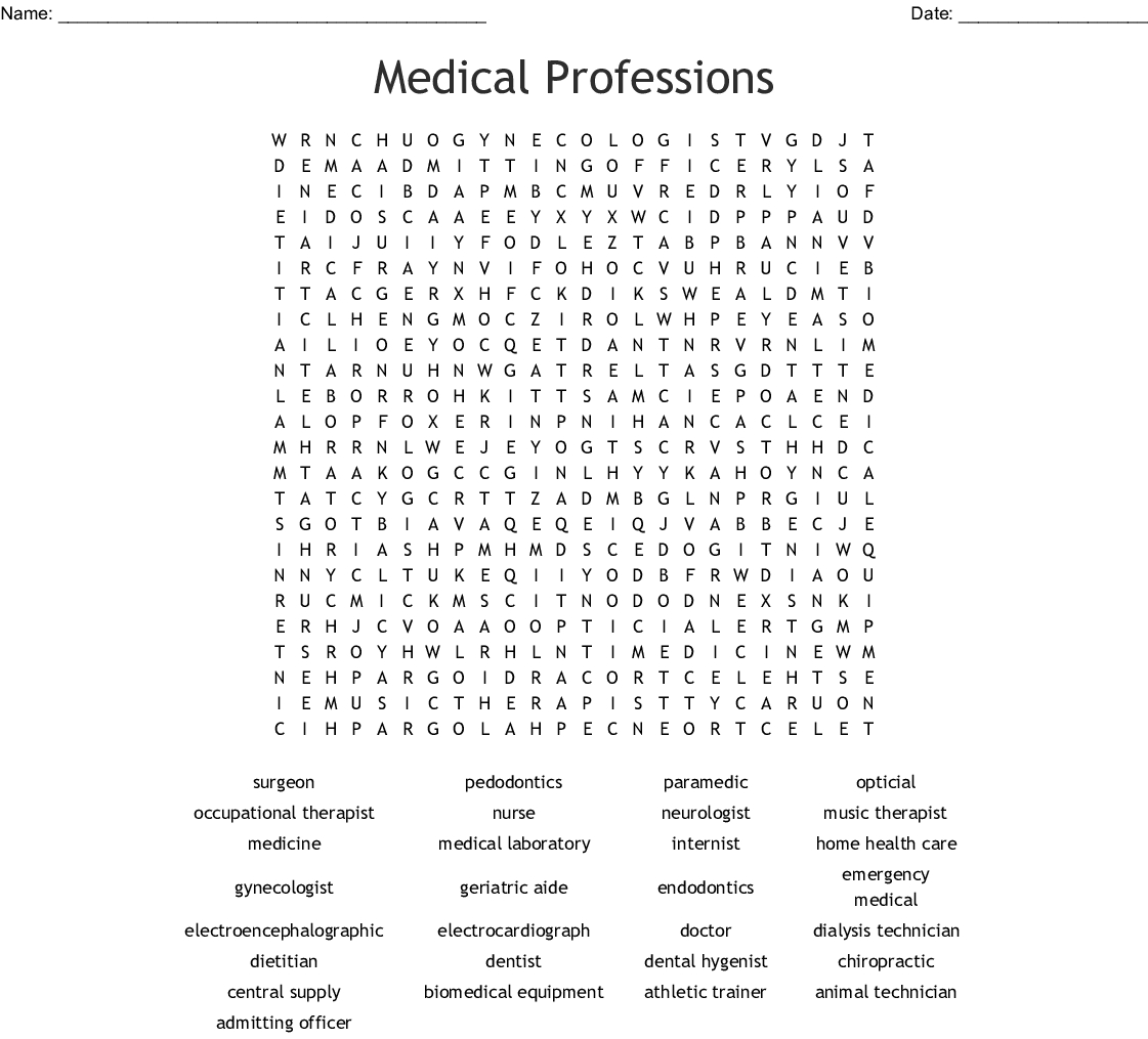 Medical Professions Word Search - Wordmint