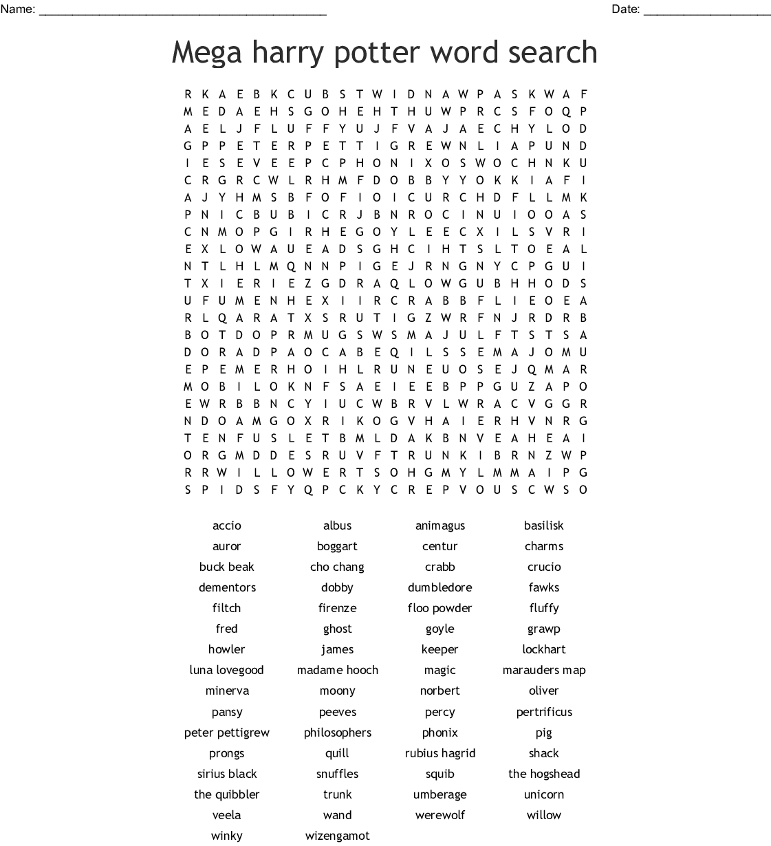 Mega Harry Potter Word Search - Wordmint