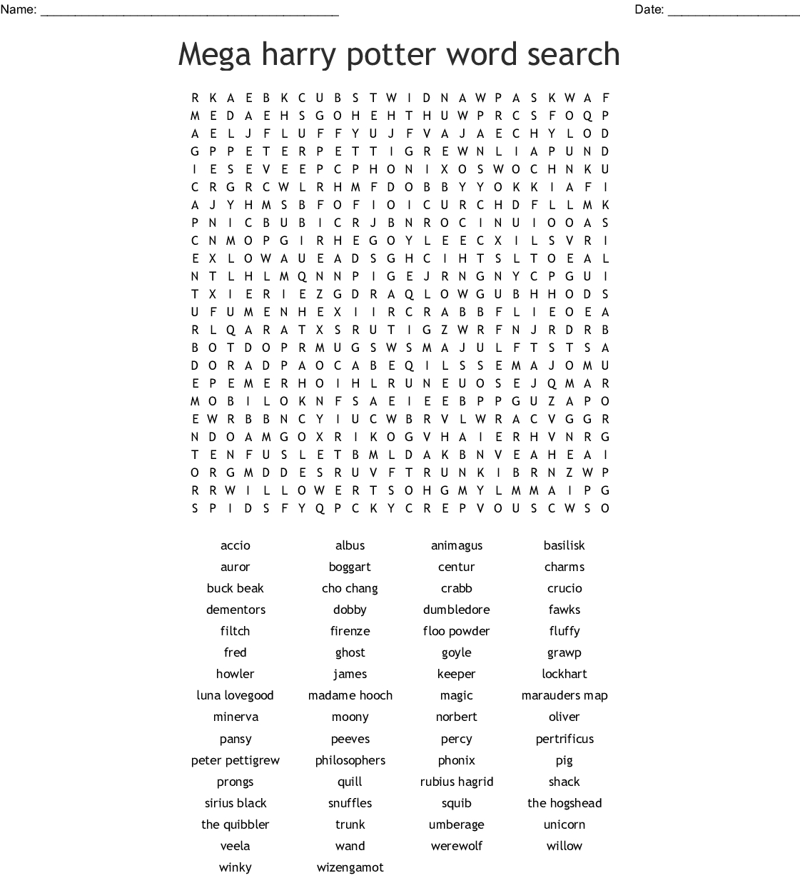 14 magical harry potter things word search printables kittybabylovecom