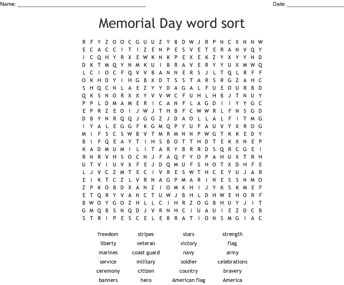 memorial day word search free printable