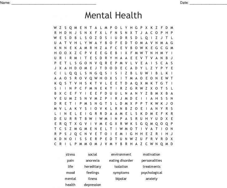 Mental Health Word Search Puzzles For Kids