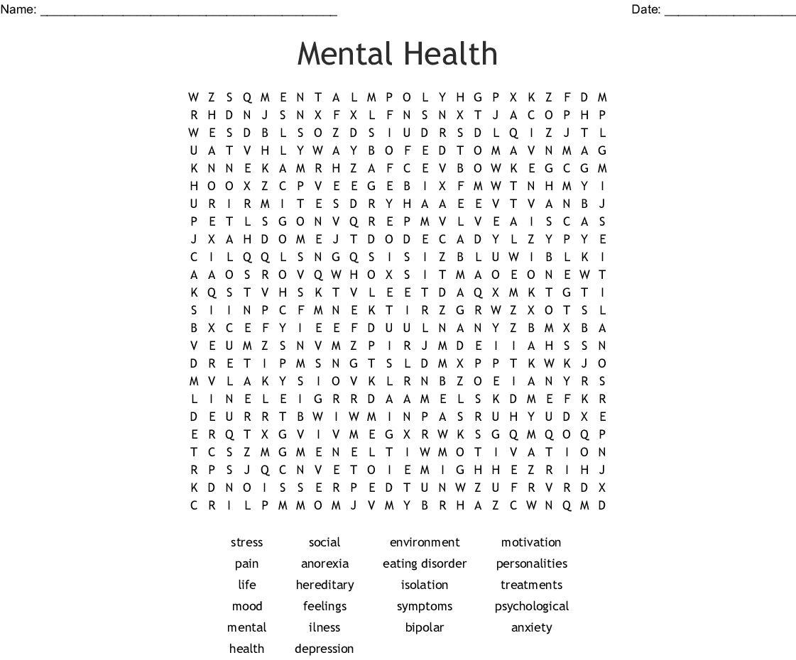 Mental Health Word Search - Wordmint