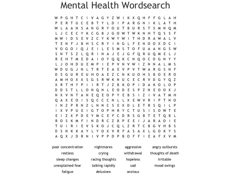 Mental Health Wordsearch - Wordmint - Word Search Printable