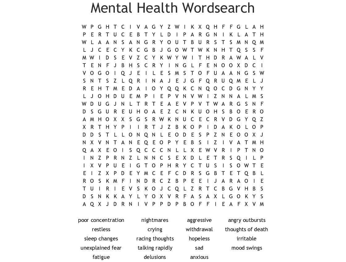 Printable Word Search Mental Health