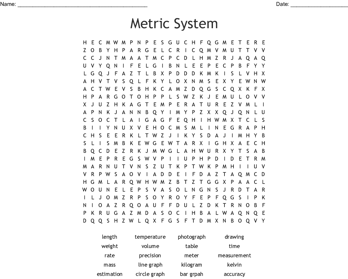 Metric System Word Search - Wordmint