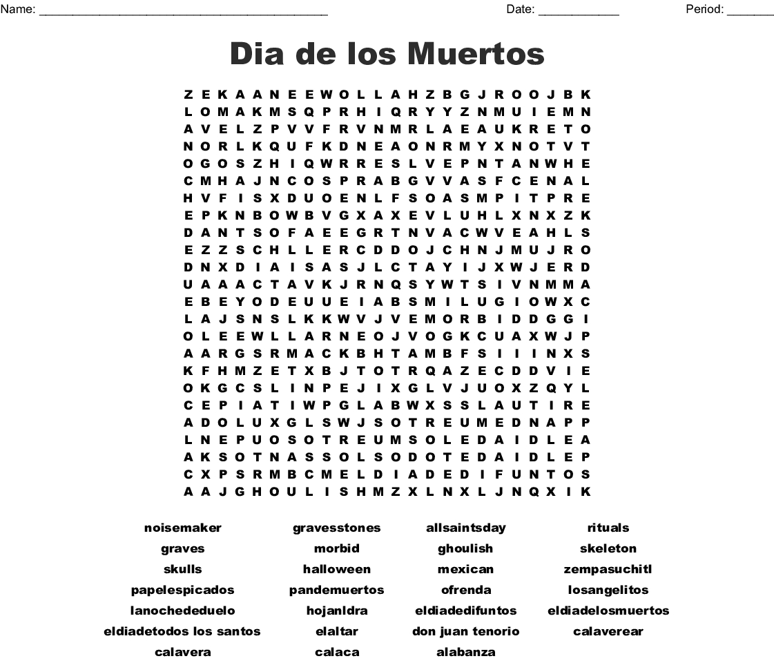 Mexican Day Of The Dead Word Search - Wordmint