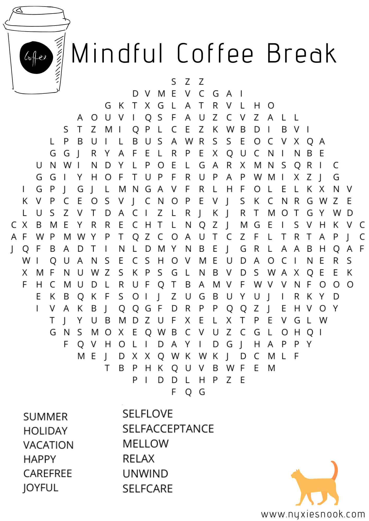 Mindful Coffee Break Wordsearch. #wordsearch #mindfulness