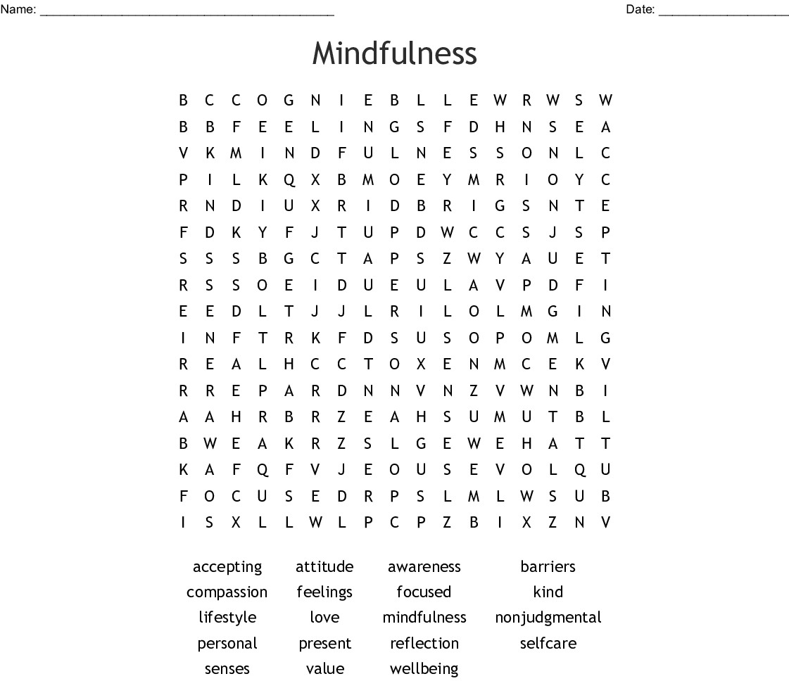 Mindfulness Word Search Printable Free