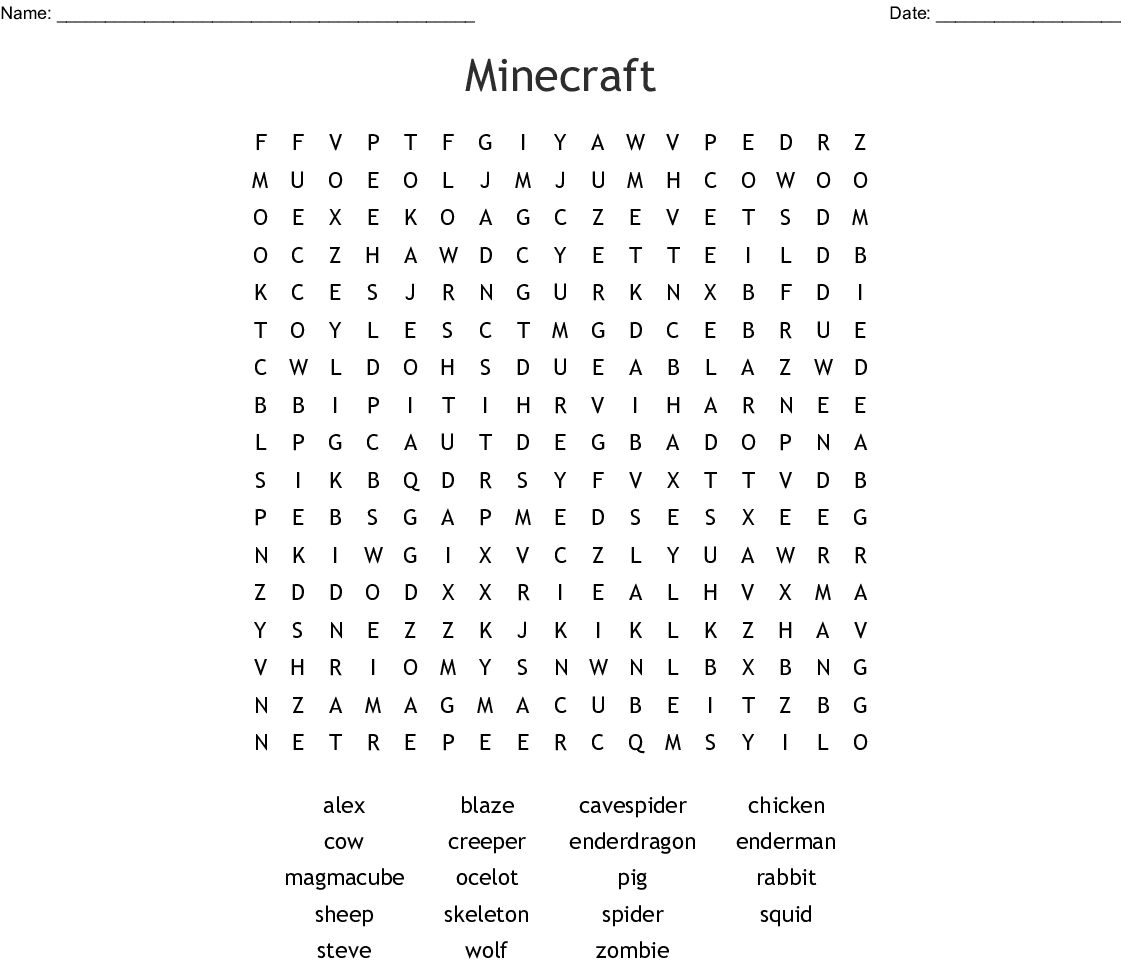 Minecraft Word Search - Wordmint