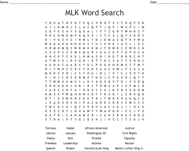 Martin Luther King Word Search Printable