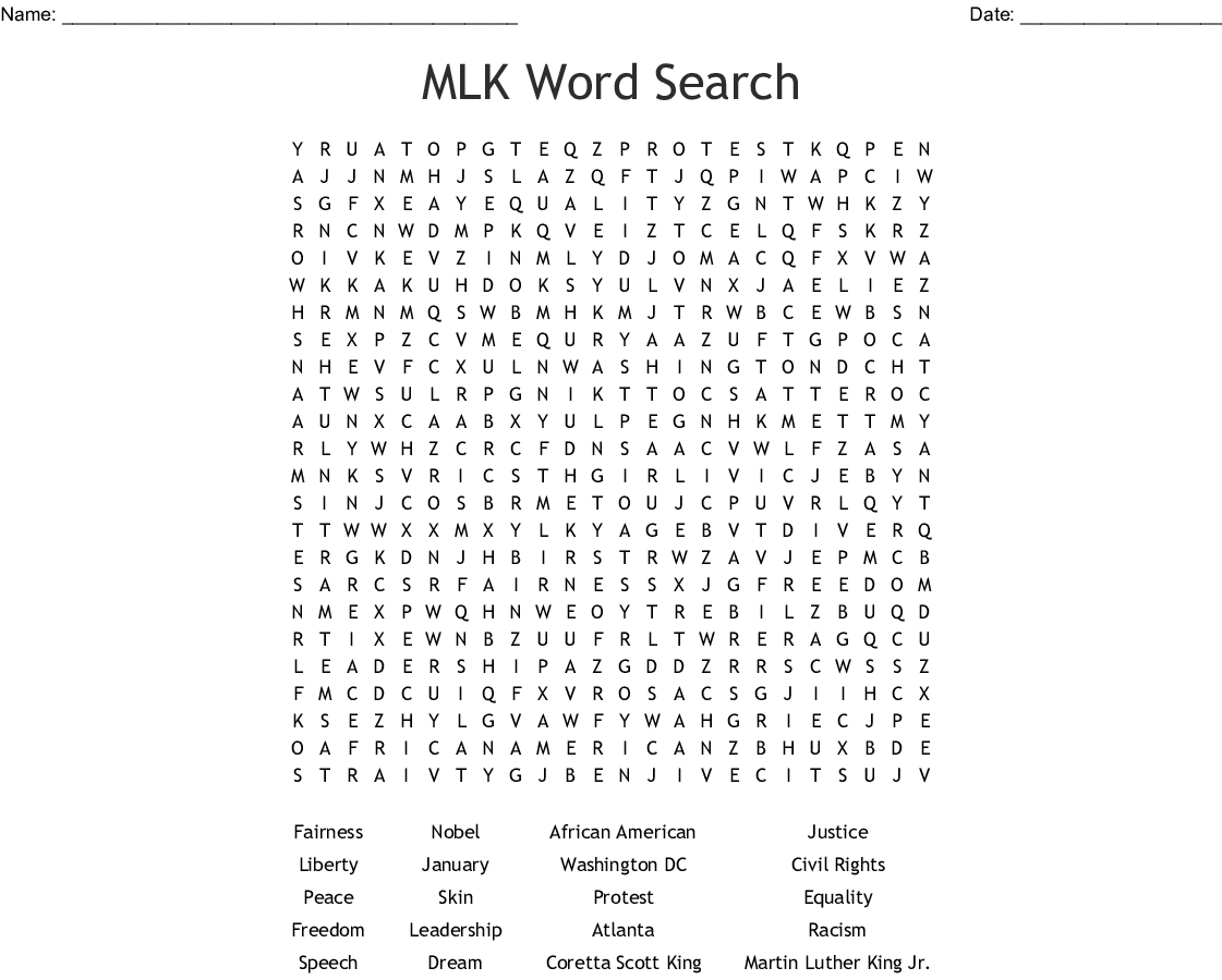 Mlk Word Search - Wordmint