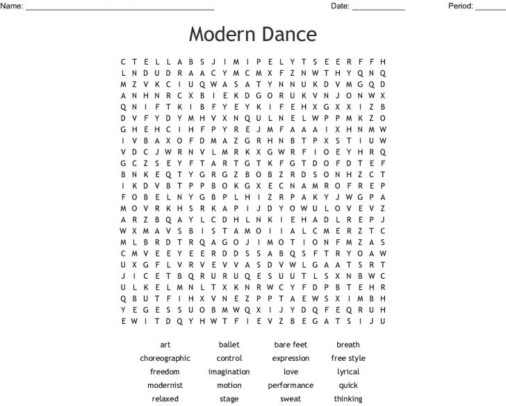 Dance Word Search Printable