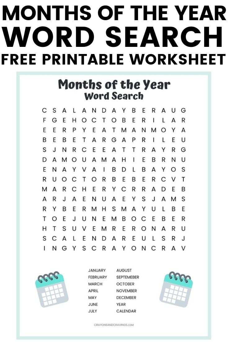 Months Of The Year Word Search Free Printable For Kids