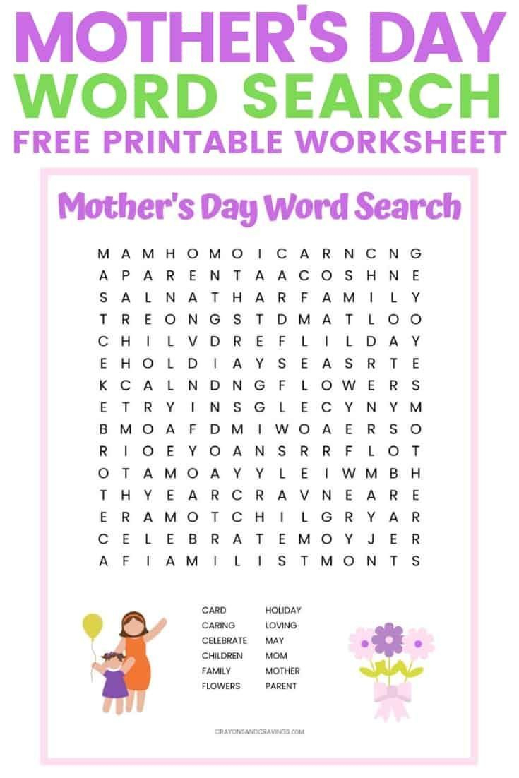 Mother&amp;#039;s Day Word Search Printable Worksheet With 12
