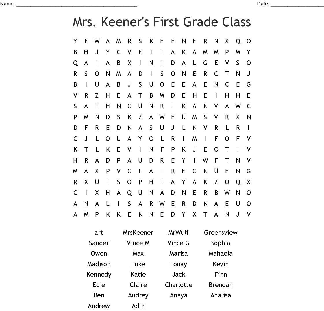 Mrs. Keener&amp;#039;s First Grade Class Word Search - Wordmint