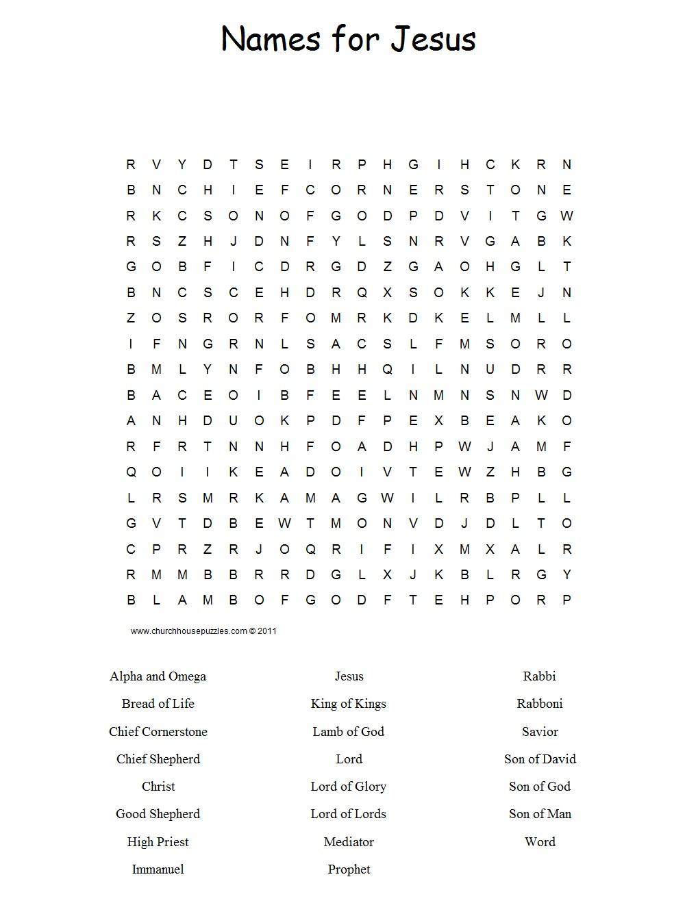 Names For Jesus Word Search Puzzle