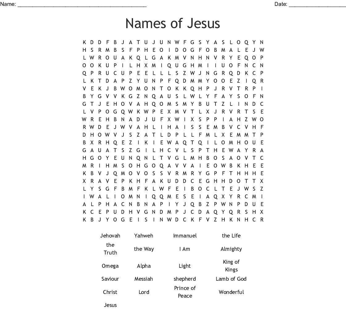 Names Of Jesus Word Search - Wordmint