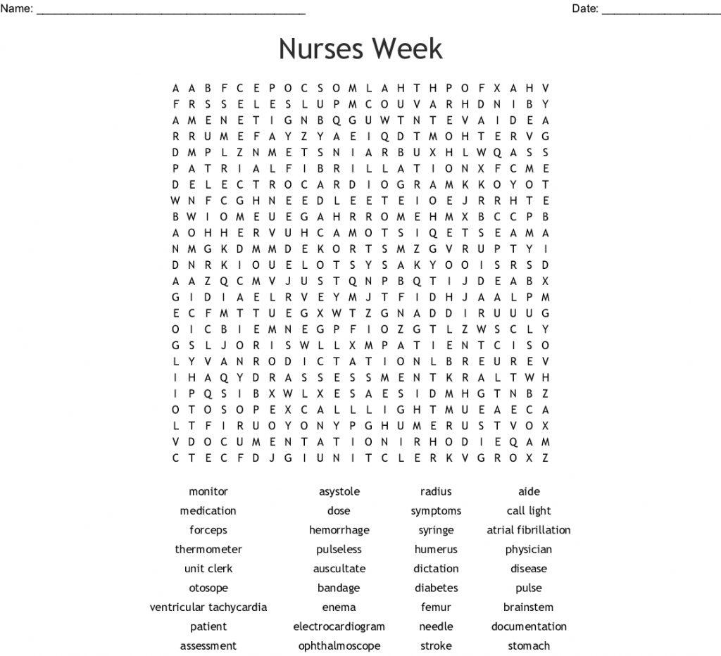 National Nurses Week Word Search Wordmint Word Search Printable