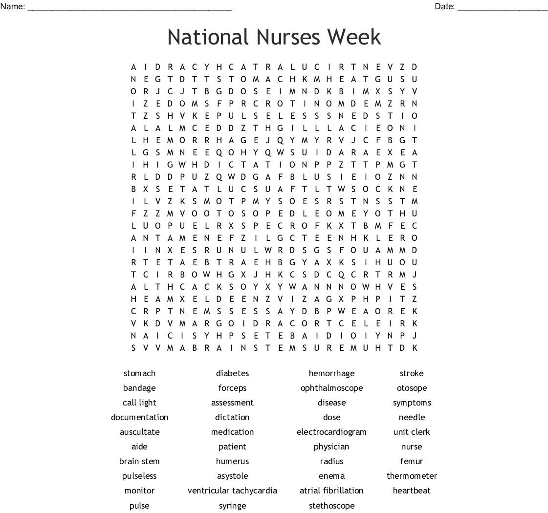 National Nurses Week Word Search - Wordmint