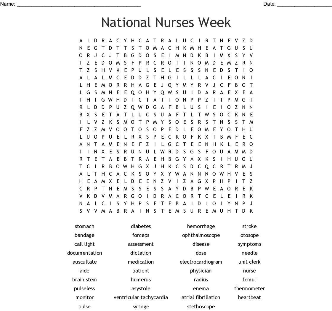 Nurse Word Search Printable