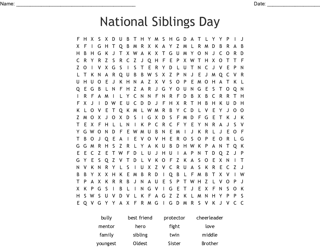 National Siblings Day Word Search - Wordmint