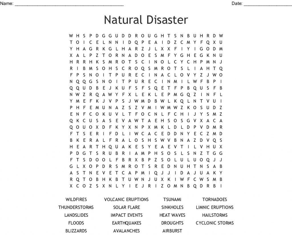 Natural Disaster Word Search Wordmint Word Search Printable