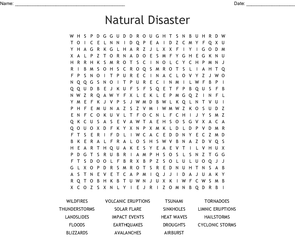 Natural Disaster Word Search - Wordmint