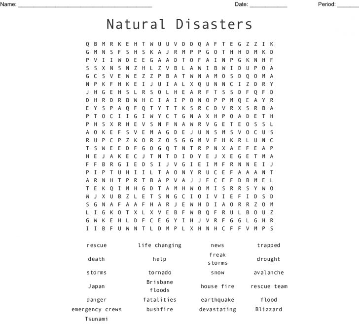 Natural Disasters Word Search Printable