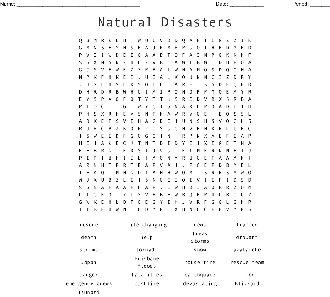 Natural Disasters Word Search - Wordmint