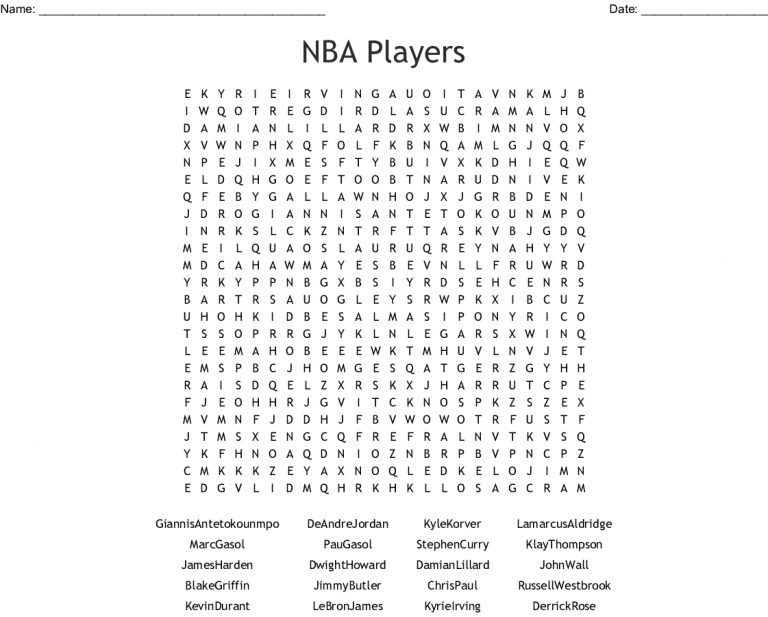 Nba Players Word Search - Wordmint - Word Search Printable