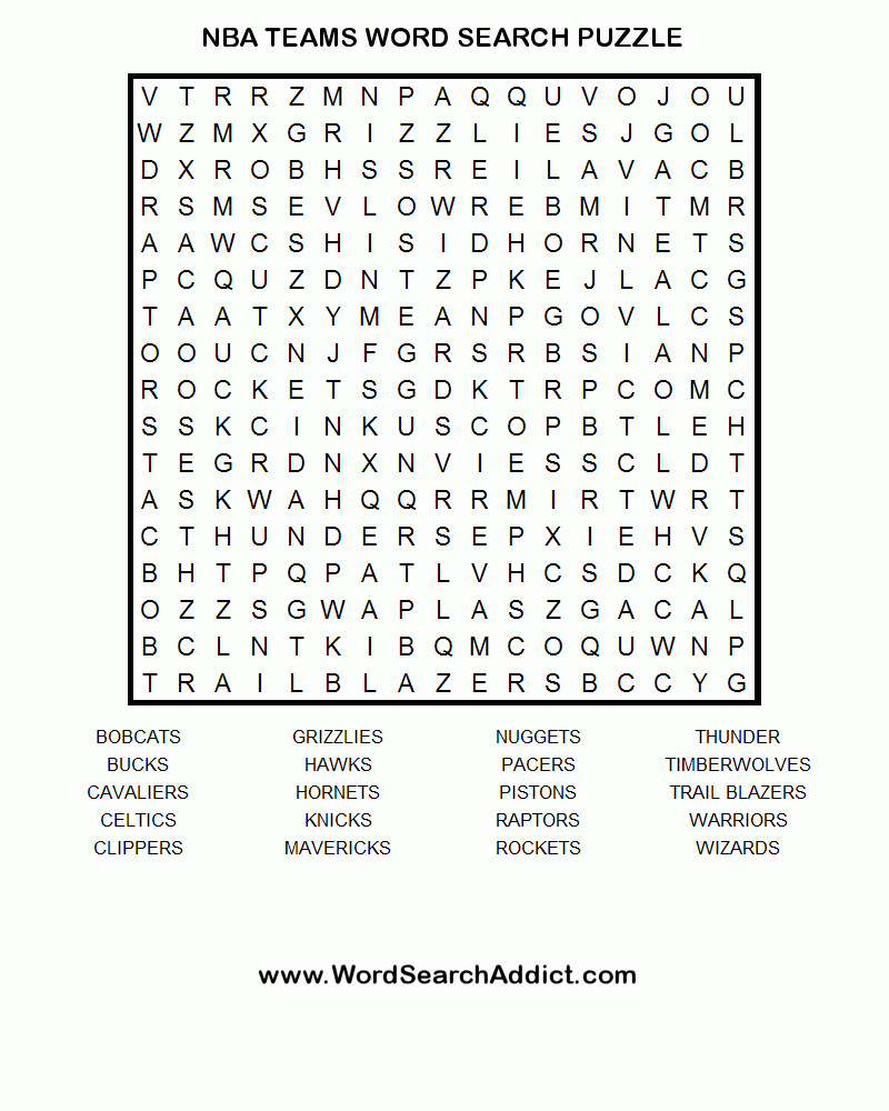 Nba Teams Word Search Puzzle | Word Search Puzzle, Word