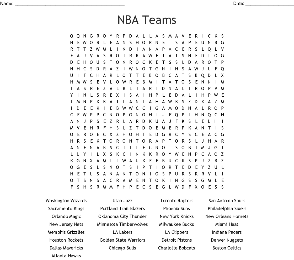 Nba Teams Word Search - Wordmint