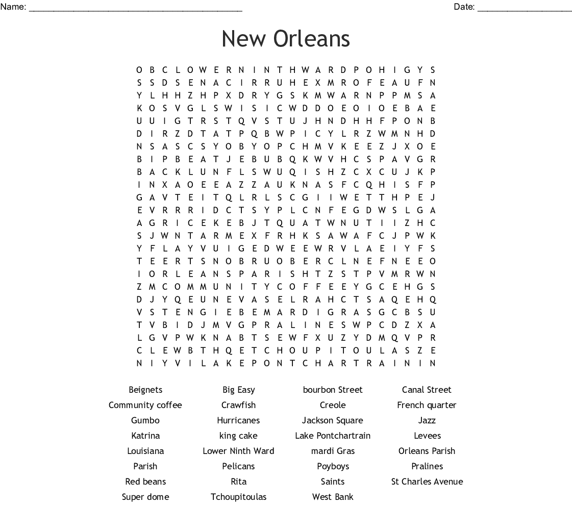New Orleans Word Search - Wordmint