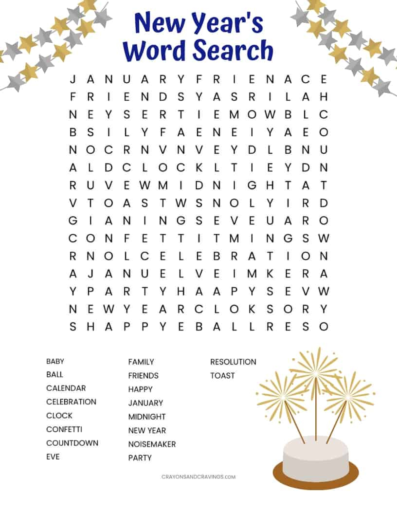 New Year's Eve Word Search Printable Word Search Printable