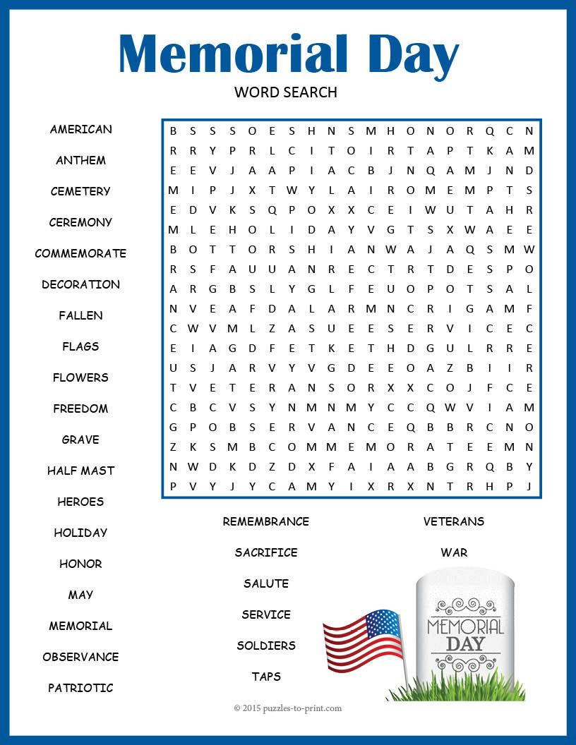 No Prep Memorial Day Word Search | Memorial Day Activities