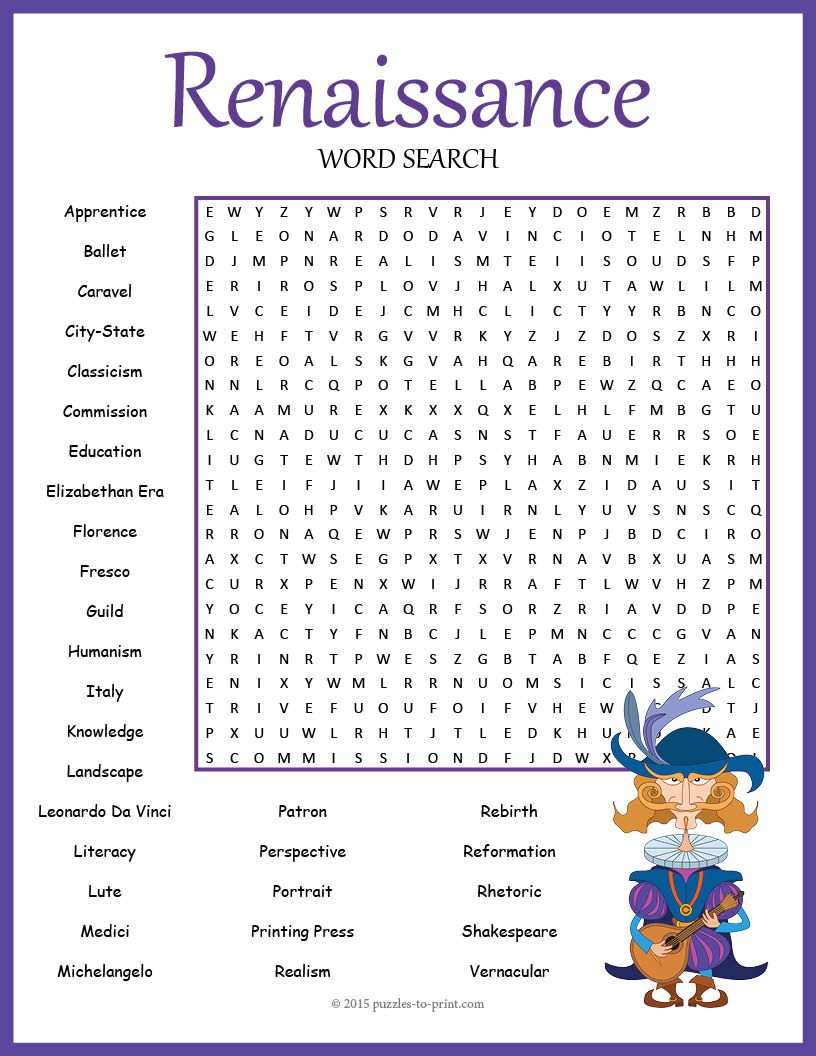 No Prep Renaissance Word Search Puzzle | Learning Italian