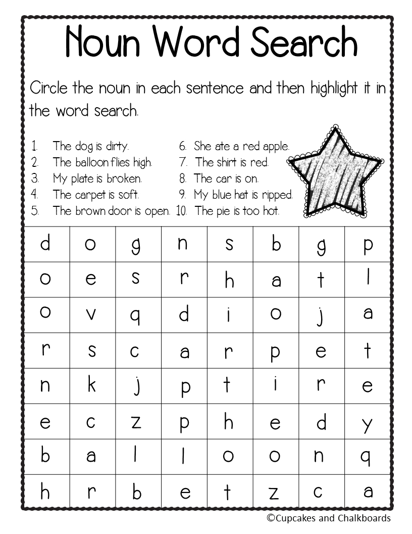 Noun Word Search - Identifying Nouns And Wordsearch | First