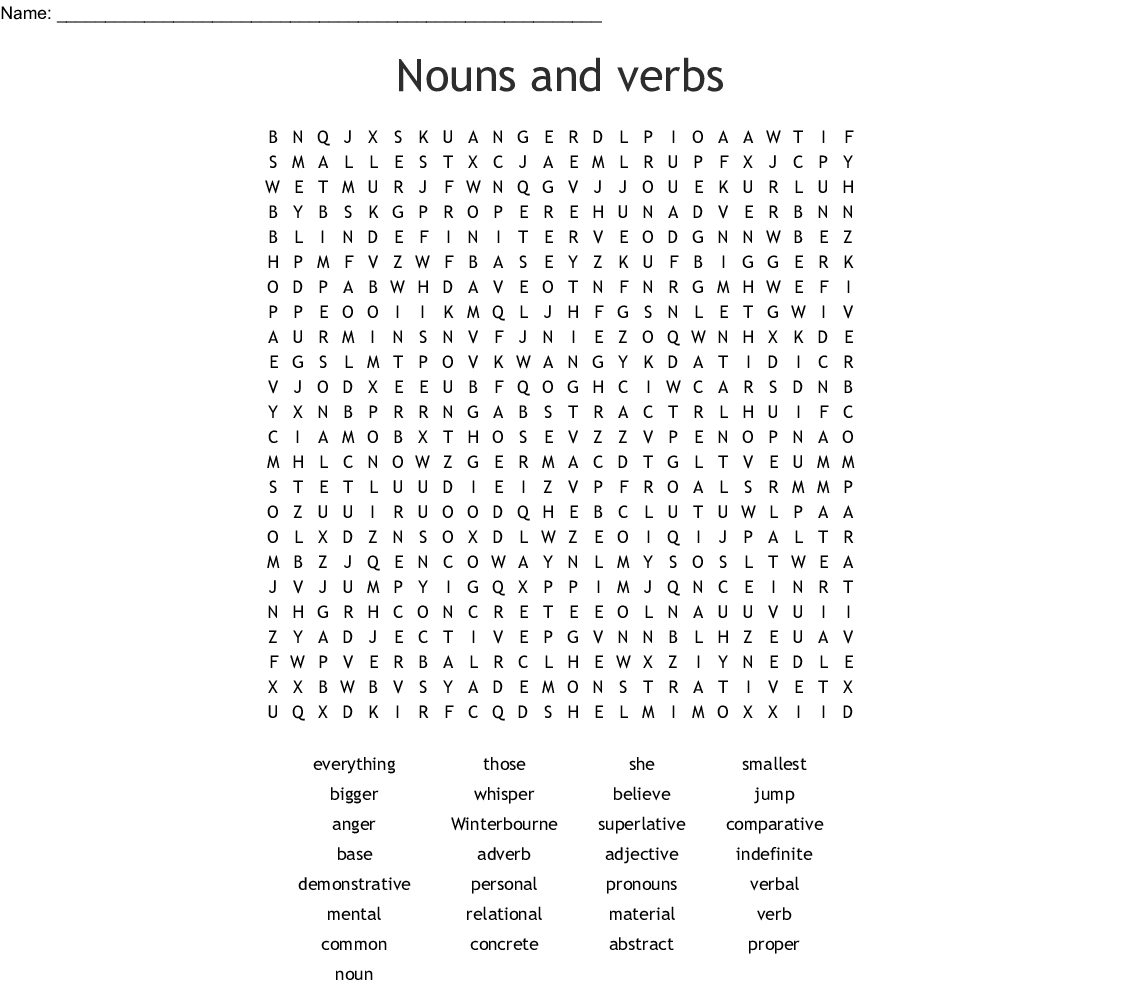 Nouns And Verbs Word Search - Wordmint