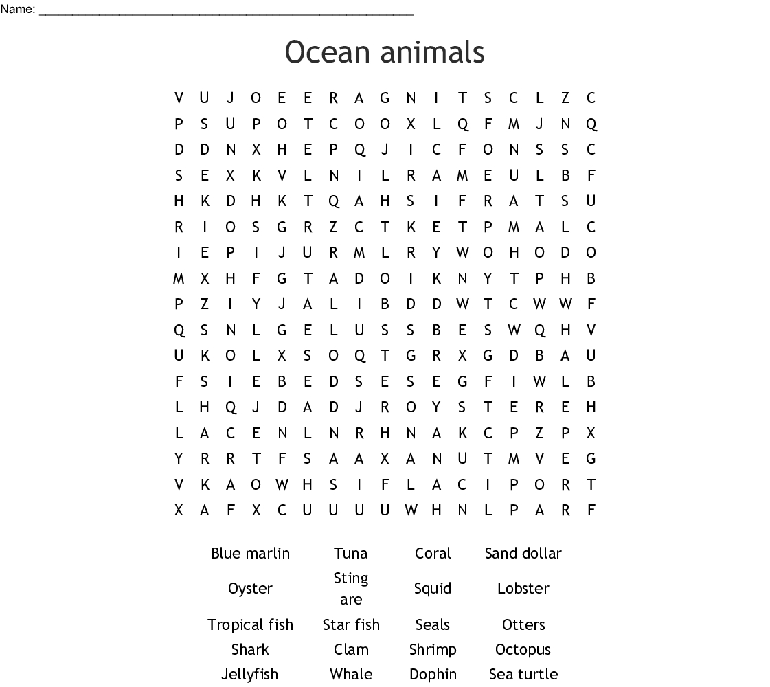 Ocean Life Word Search - Wordmint